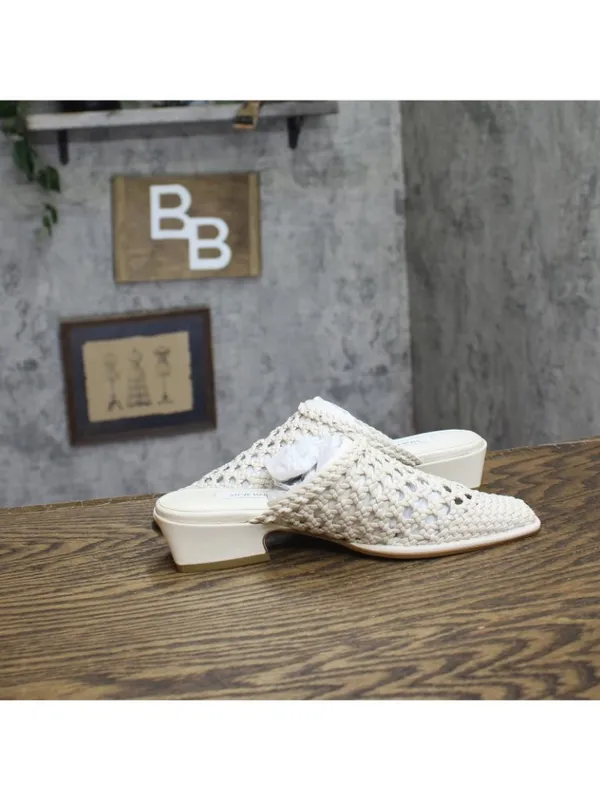NWT Steve Madden Woven Open Back Block Heel Mules DESS04S1 Bone Off White 5.5M - Image 6
