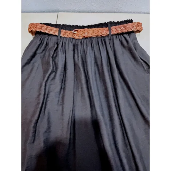 Minimalist Black Midi Skirt Elastic Waist Belt Loops Nine West L Whimsigoth - Image 5