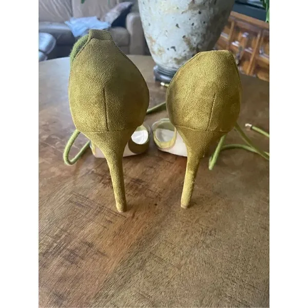 CAPE ROBBIN Clear toe stilettos in green suede heels shoes for women - Image 5