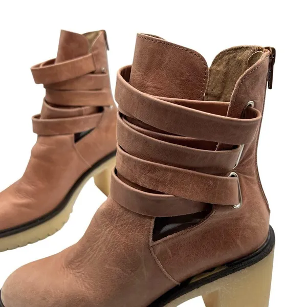 Free People US 9 EU 39 Jesse Cutout Strappy Platform Boots Brown Tan Heeled Boho - Image 16