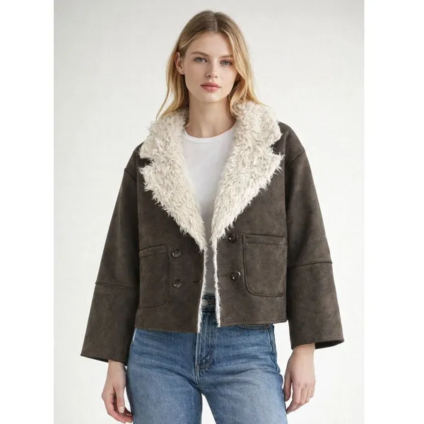 Raga Faux Shearling Jacket Womens M‎ Brown White Boho Shaggy Retro Hippie 70s - Image 2