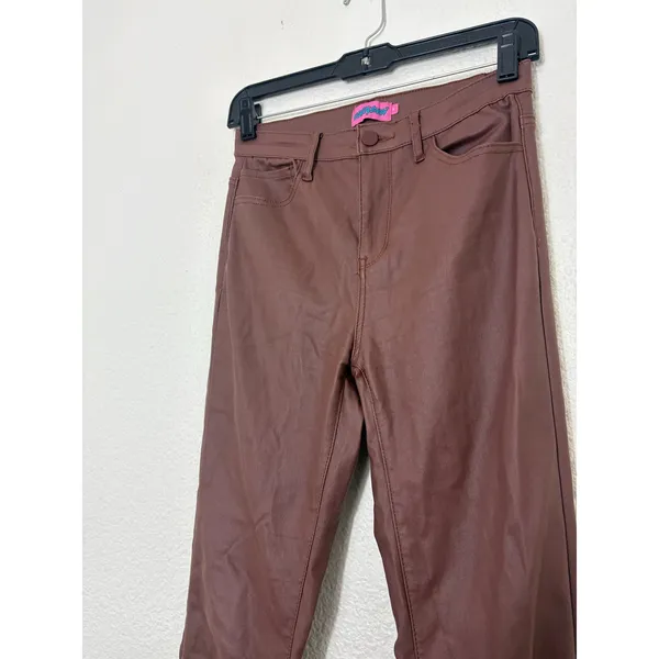 Edikted Luna Faux Leather Mid Rise Flared Jeans Size Medium Brown Chic - Image 8