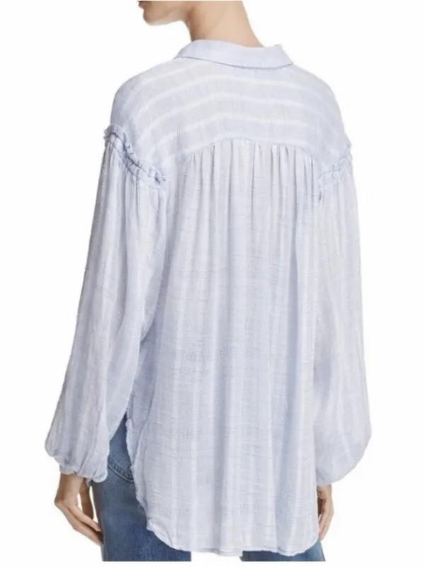 Free People Light Blue & White Striped Button-Down Top - Image 3