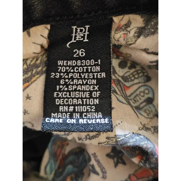 Ed Hardy Womens Black Embroidered Love Kills‎ Slowly Wide Leg Flare Jeans 26 - Image 4