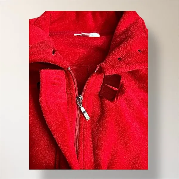 Dressbarn L Red Fleece Toggle Button Jacket Mock Neck Pockets‎ Cozy Outerwear - Image 6
