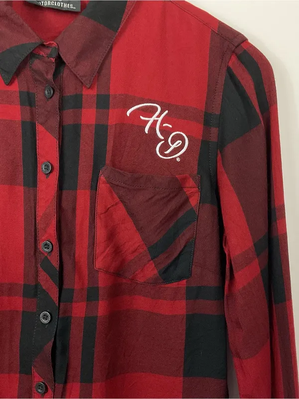 Harley-Davidson One Pocket Red Plaid Shirt Womens Size Medium - Image 2