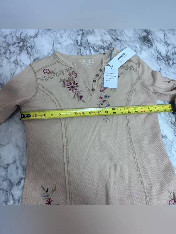 Anthropologie Caite NWT Cream Embroidered Henley Long-Sleeve Top Small - Image 6