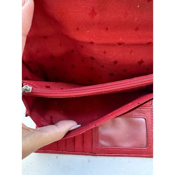 Vintage Fossil Maddox Red Genuine Cowhide Leather Trifold Organizer Wallet - Image 5