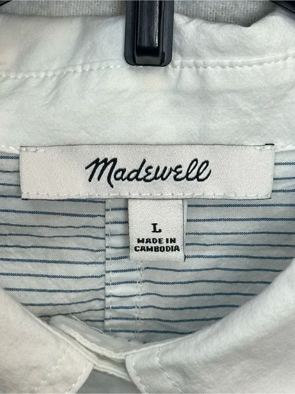 Madewell Women’s Striped Oversized Button-Up Shirt Size L White Blue Cotton - Image 10