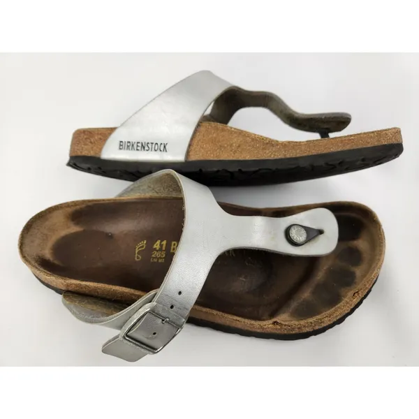 Birkenstock Gizeh‎ Womens Silver Leather Slide Sandals, Size US 10 EU 41 - Image 10