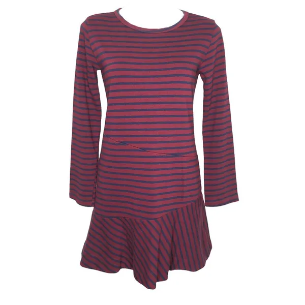 Anthropologie KINLY Directional Stripe Mini Dress M Drop Waist Flounce Hem Long‎ Sleeve Shift - Image 9
