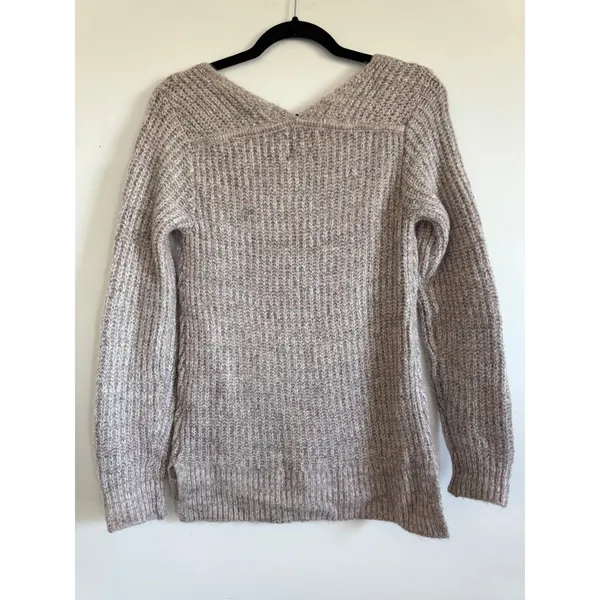 Abercrombie & Fitch Womens XS Marled Pink Oatmeal Ribbed V-Neck Sweater Pullover - Image 2