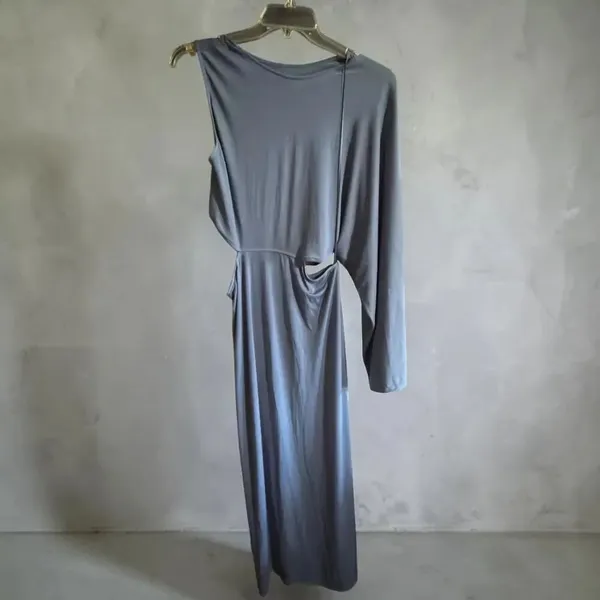 ZARA One-Shoulder Waist Cut Out Midi Dress Slate Blue NWT Size L Boho Chic - Image 5