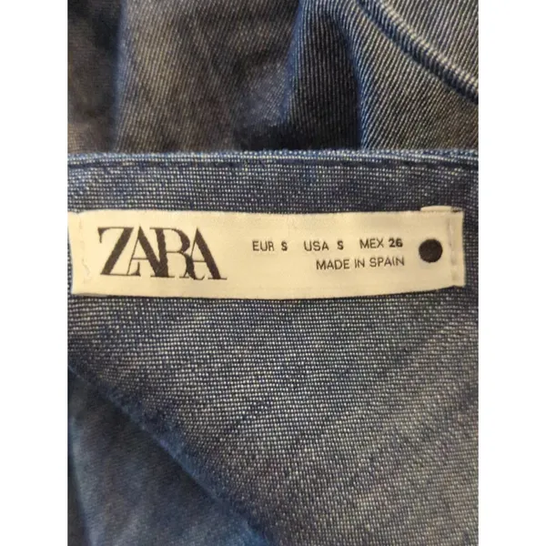 Zara Blue Denim Strappy‎ Mini Dress Womens S Swingy Summer Cotton Chic Vacay - Image 8
