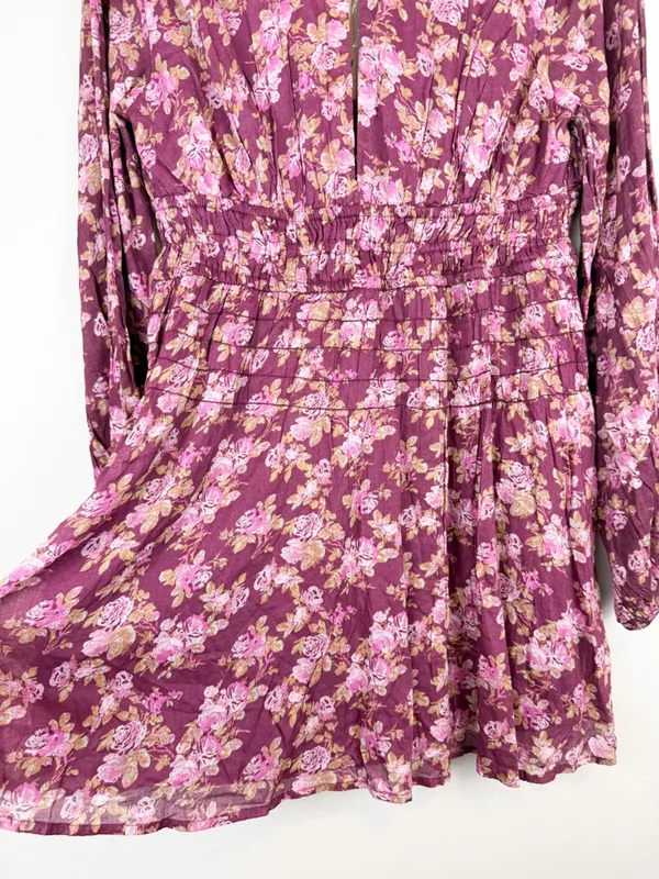 NWT Free People Keep You Mini Dress in Berry Combo Long Sleeve Floral Size Small - Image 14