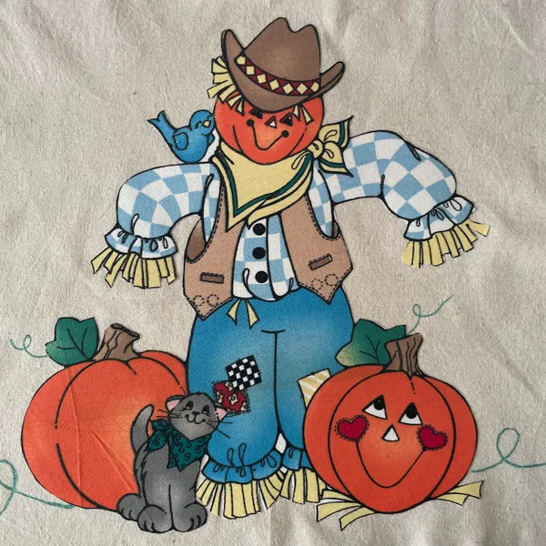 Handmade Daisy Kingdom Vintage Halloween Scarecrow and Pumpkin Tote Bag - Image 2