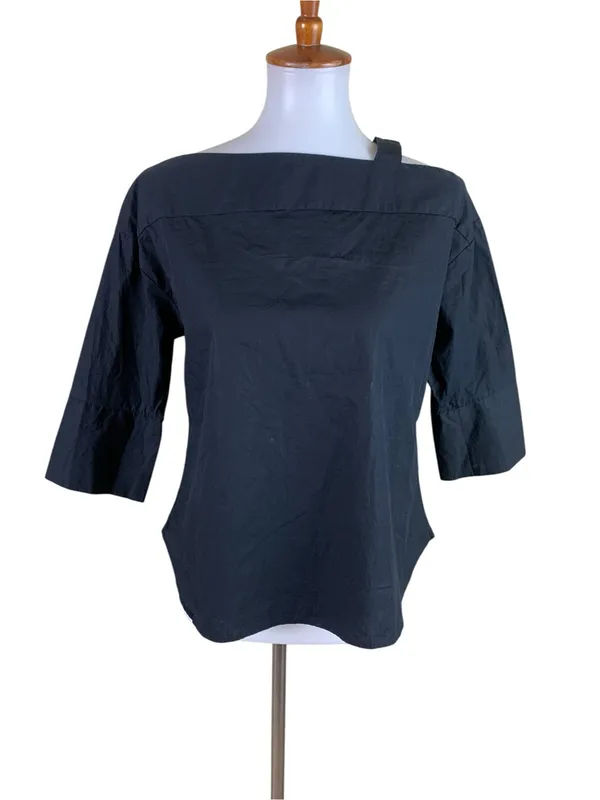 Sense Of Place By Urban Research Black‎ Asymmetrical Boat Neck Top Minimalist - Image 2