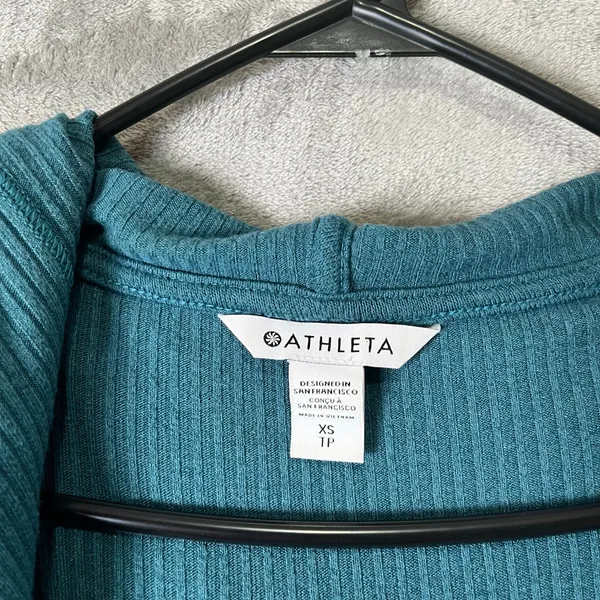 Athleta Harmony Wrap Cardigan Ribbed Borealis Green XS Comfort‎ Lounge Pockets - Image 4