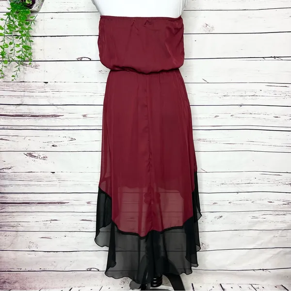L8ter NWT Maroon & Black Strapless High Low Bohemian Dress Size Small - Image 4