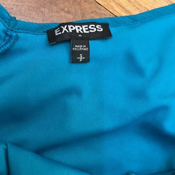 Express Babydoll Dress Womens Teal Blue Sequin Beaded V-Neck‎ Chiffon Small - Image 5