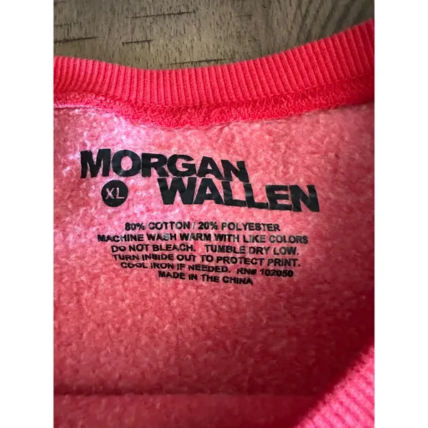 Morgan Wallen "One Night At A Time" 865 Coral Red Crewneck Sweatshirt - Size XL - Image 4