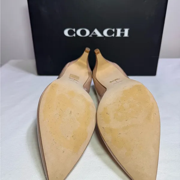 Coach Pumps Heels Women Nude Leather Pointed Toe Pumps w Gold Beaded Trim 8 - Image 5