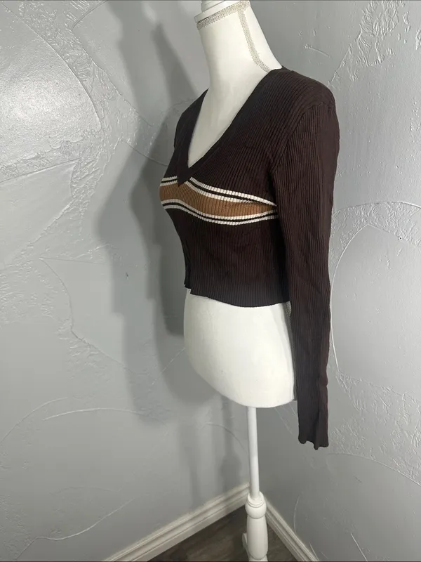 Garage Brown V-Neck Stripe Sweater - Image 5