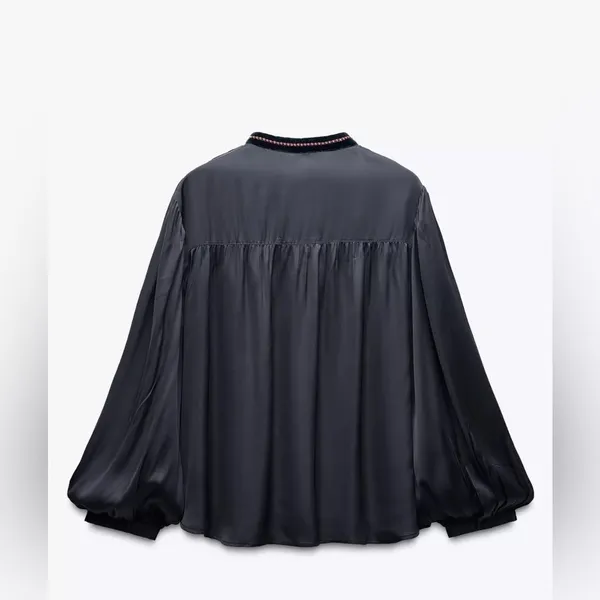 Zara velvet blouse embroidery‎ NWOT - Image 4
