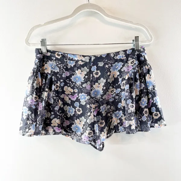 Free People Flowy Floral Print Chiffon Micro Shorts Black Purple 4 - Image 5