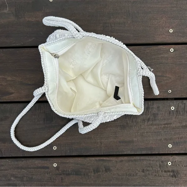 Vintage White Crochet Boho Bag Shoulder Bag Purse Woven Tote Bag - Image 4