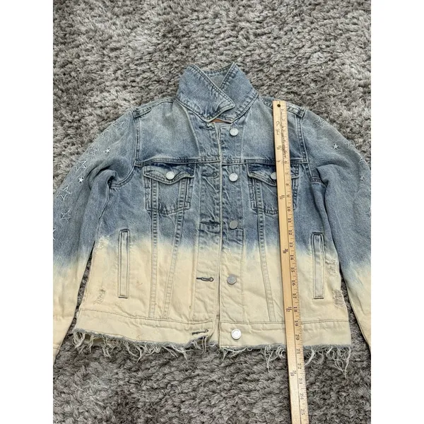 BLANKNYC Denim Jacket Ombre Dip Dye Star Embroidered Distressed Trucker Size XS - Image 11