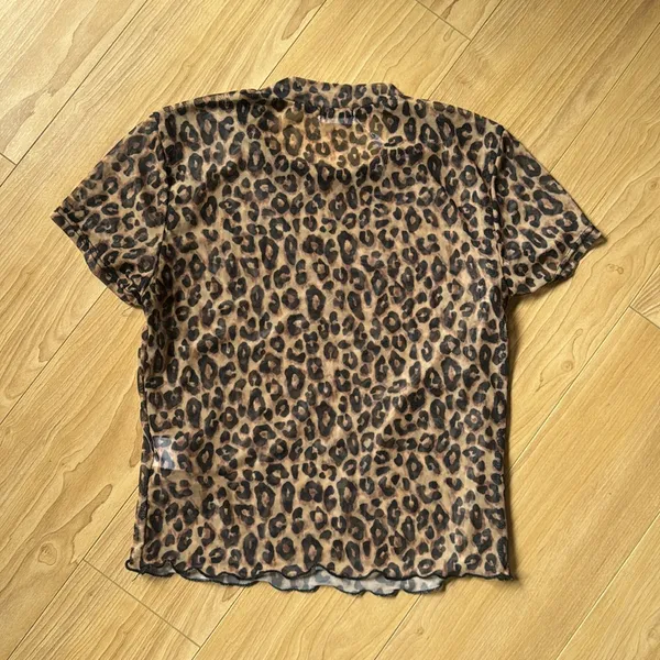 Brown Leopard Print Short Sleeve mesh top Size XS - Image 4