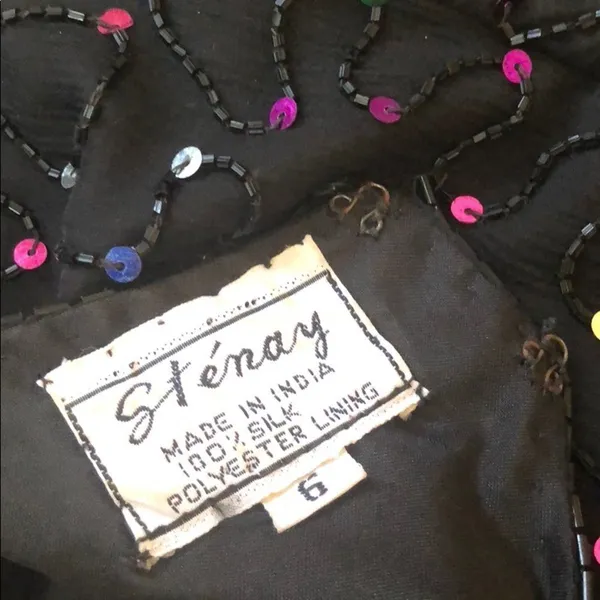 Vintage Stenay Silk‎ Beaded Dress Black Size 6 - Image 9