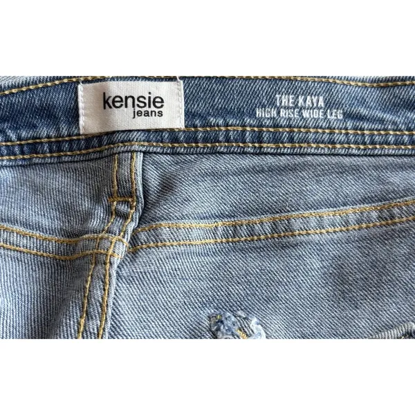 Kensie High Rise Wide Leg Light Wash Blue Stretch 5-Pocket Frayed Hem Jeans 14 - Image 7