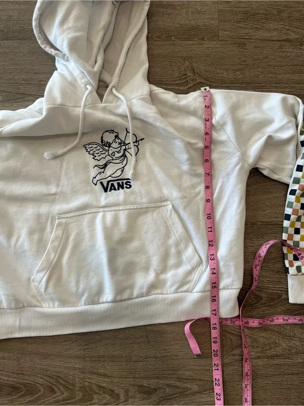 Vans Karina Hoodie Womens Medium Cream Cupid Cherub Checkerboard Crop Pullover - Image 13
