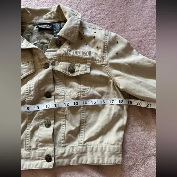 HARLEY DAVIDSON Women’s Crop Top‎ Jacket Canvas Biker Khakis Sz Large - Image 5