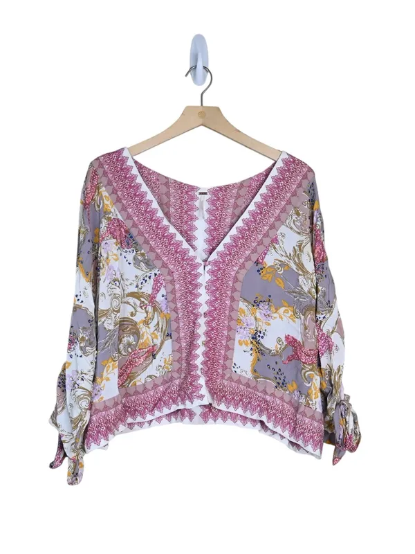 Free People Women's S Catch Me If You Can Boho Floral V-Neck Blouse - Pink Multi - Image 3