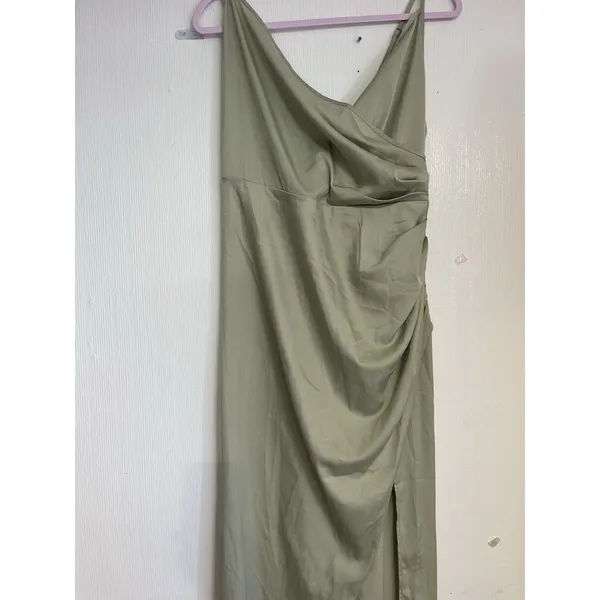 SHEIN BAE Curve Maxi Slip Dress 1XL Plus Green Satin Cowl Neck Ruched Slit - Image 3