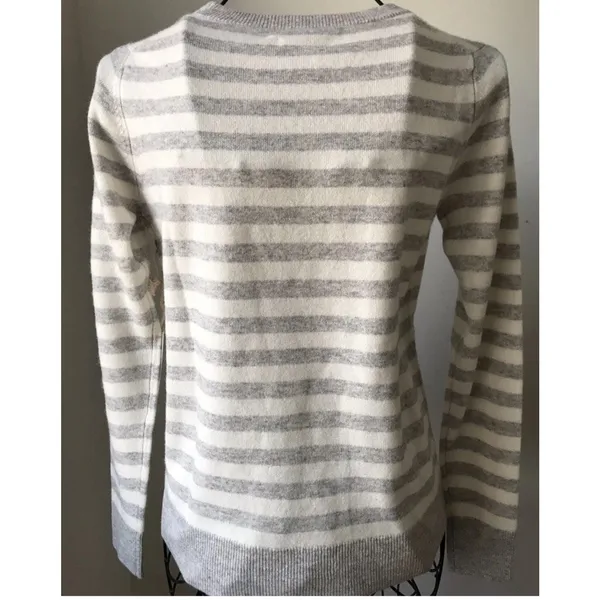 C&C California 100% Cashmere Sweater Women M Gray White Striped Crewneck 2-Ply - Image 4