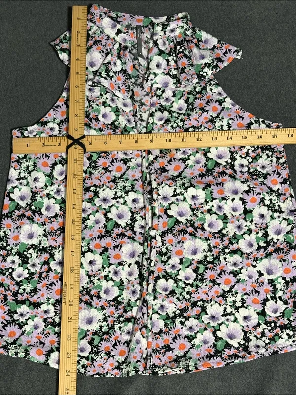 Anthropologie Black Multi Floral Ruffle-Sleeve Camisole Size M - Image 4