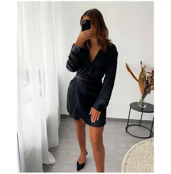 ZARA Black Satin Dress - Image 2
