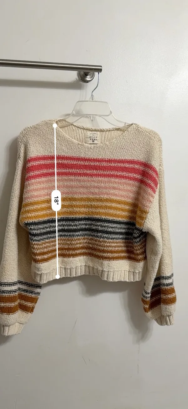 $60 PRE-OWNED Billabong Seeing Multi-Colored Stripes Cropped Pullover Sweater M - Image 7