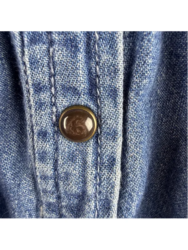 Holding Horses Anthropologie Denim Crane Embroidered Button Down Shirt Layering - Image 5