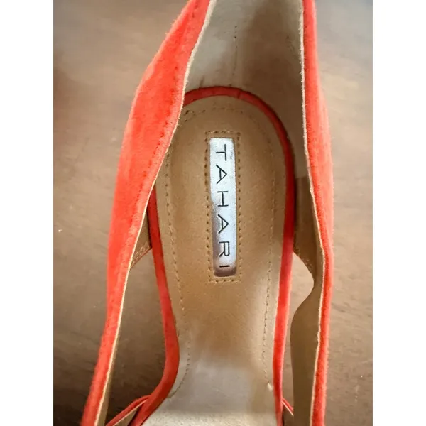 Tahari Coral Megyn Suede Laser Cut Lace Up Peep‎ Toe Block Heel Shoes Size 9 - Image 7