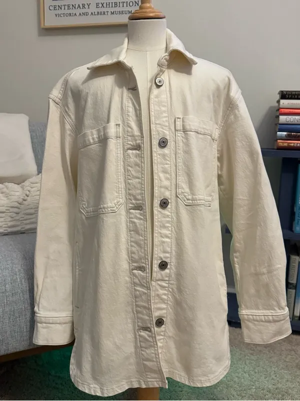Abercrombie Women's Denim Shirt Jacket in Cream/Off-White - Image 5