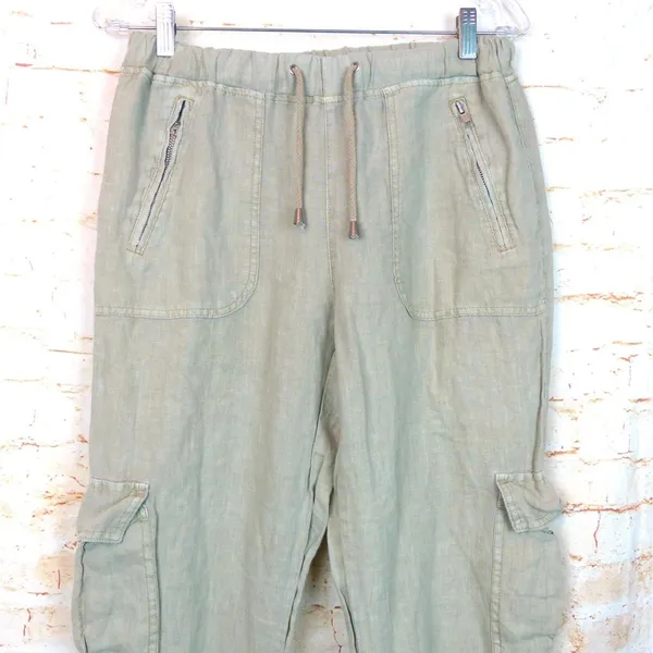 Blank NYC Cargo Pants Womens 27 100% Linen Beige Utility Jogger Pull On Beach - Image 3