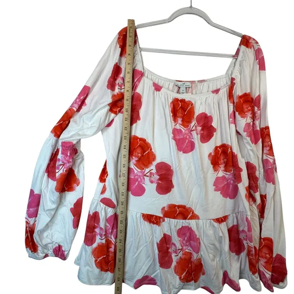 Shavonne Dorsey Floral Peasant Blouse Long Sleeve Pink‎ Red White Boho Top 1X - Image 7