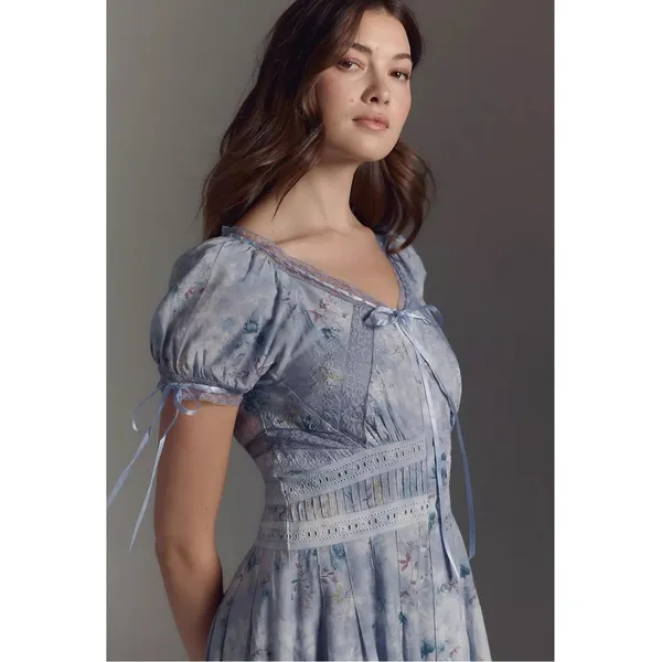 Anthropologie Dainty Ethereal Cottage Midi Maxi Dress Periwinkle Blue XL - Image 4