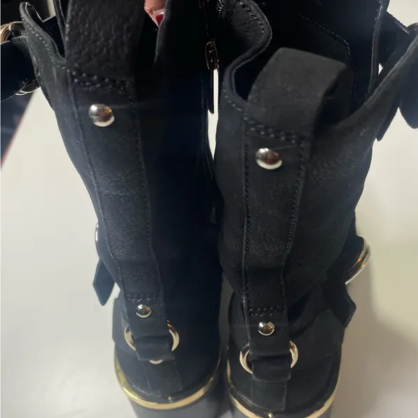 Vince Camuto Kerivini Black Suede Leather Buckle Zip Moto Biker Boots Women's 8M - Image 2
