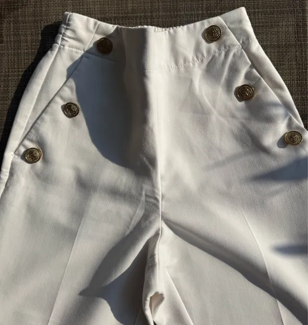 Zara White Tailored Trousers with Gold Buttons - Image 3